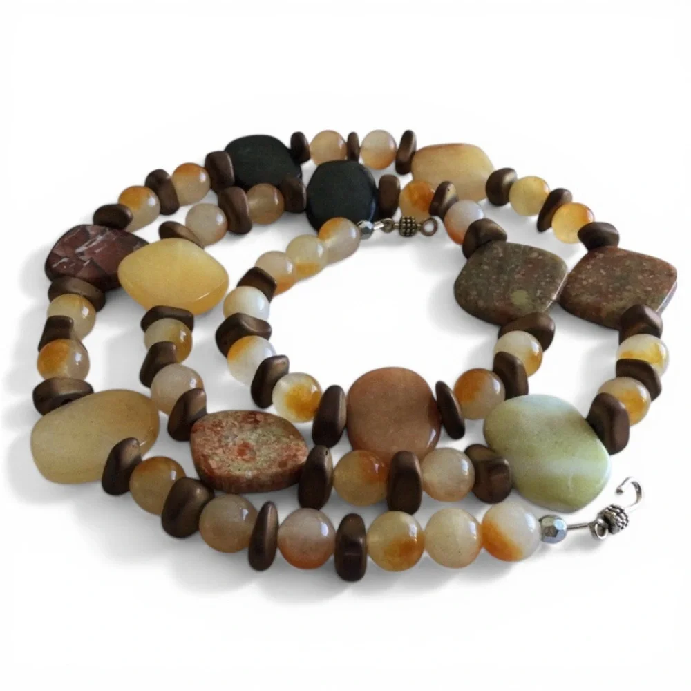 Artisan Semi‑Precious Stone Necklace - Ferruginous Quartz - Silver‑Tone - 31